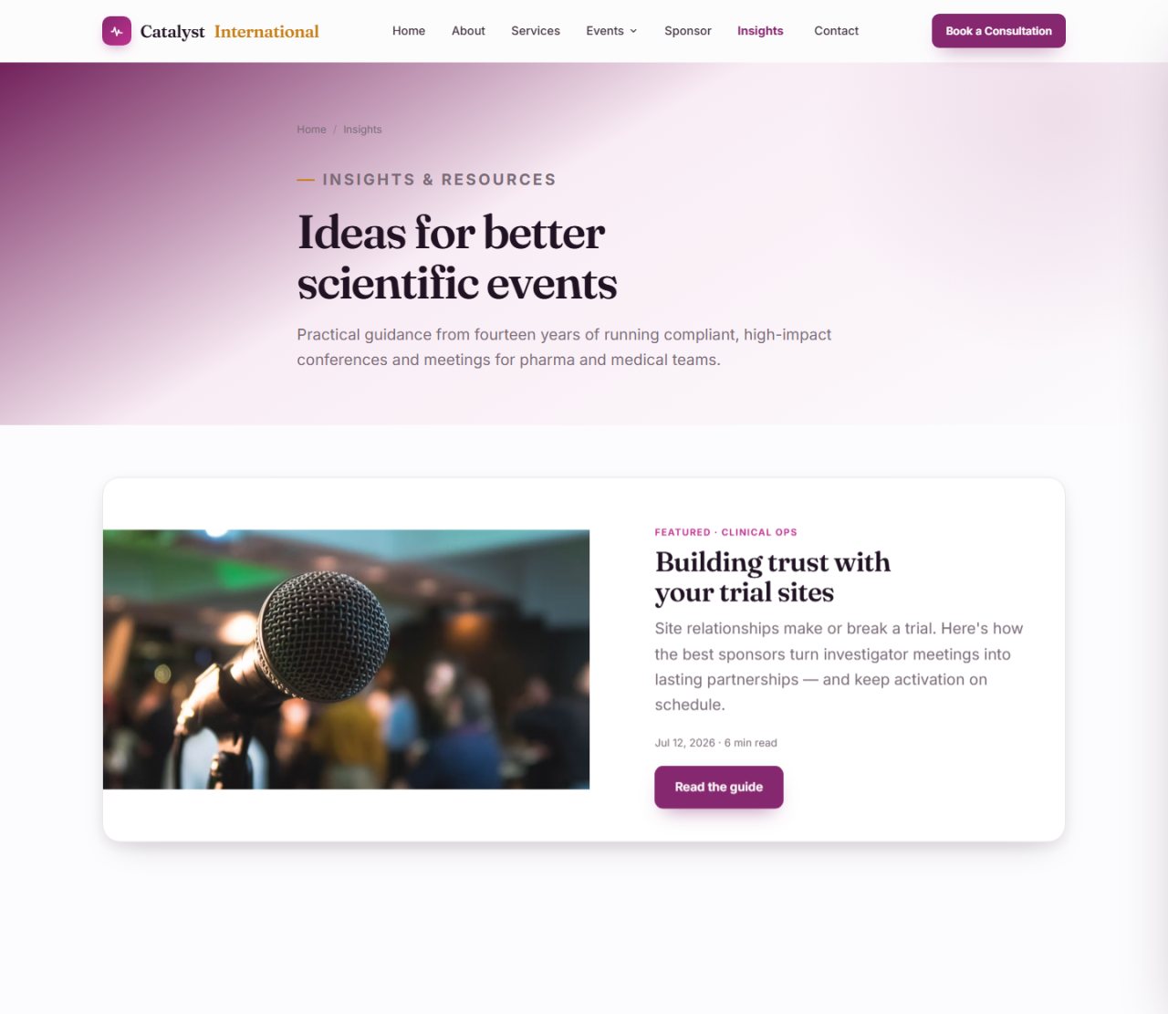 Insights hub with articles