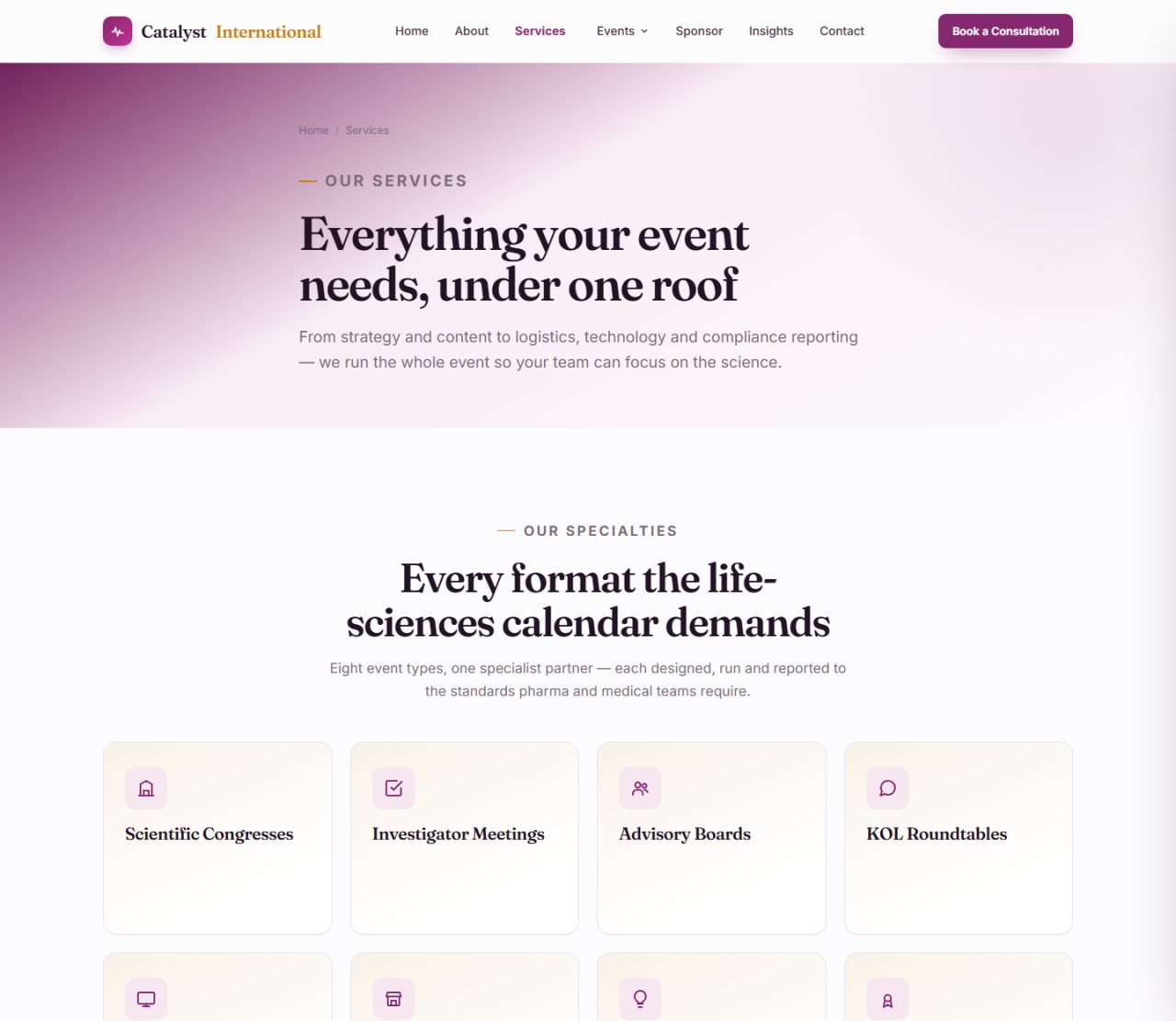 Services — eight event formats